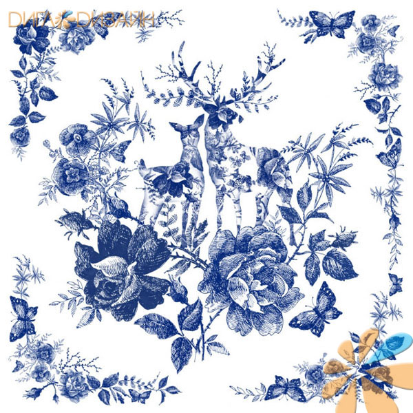 Рисовая бумага Blue Shades Rice Paper K001олени цветы 30*30см