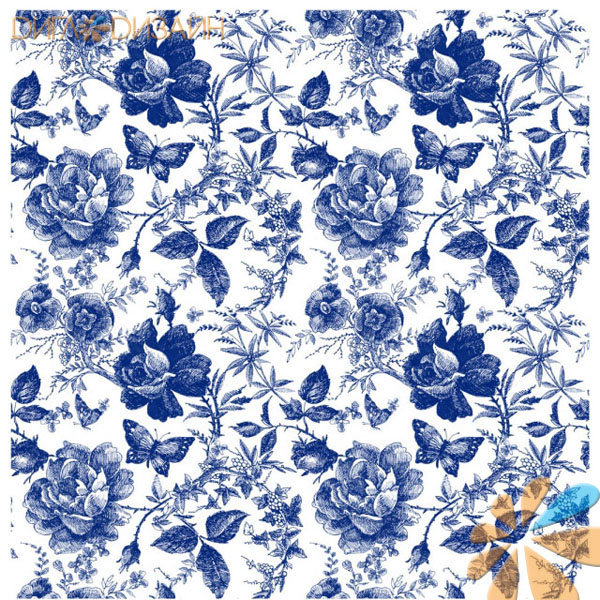 Рисовая бумага Blue Shades Rice Paper K010 бабочки в цветах фон 60*60см