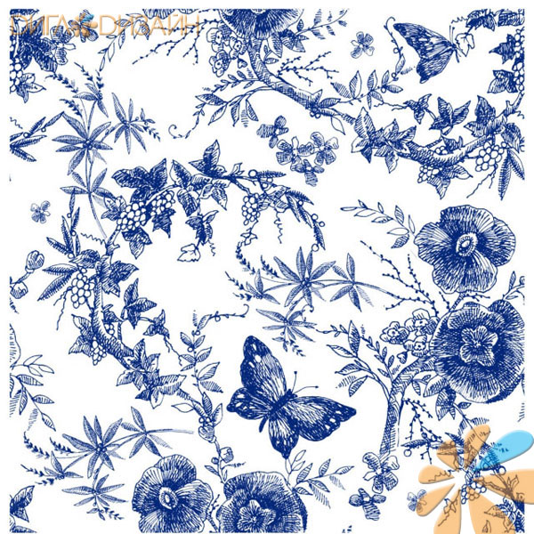 Рисовая бумага Blue Shades Rice Paper K009 бабочки в цветах 60*60см